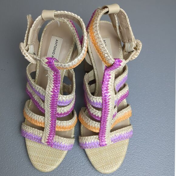 Antonio Melani Gwindolin Raffia‎ T-Strap Dress Block Heeled Sandals Size 7.5 - Picture 2 of 8